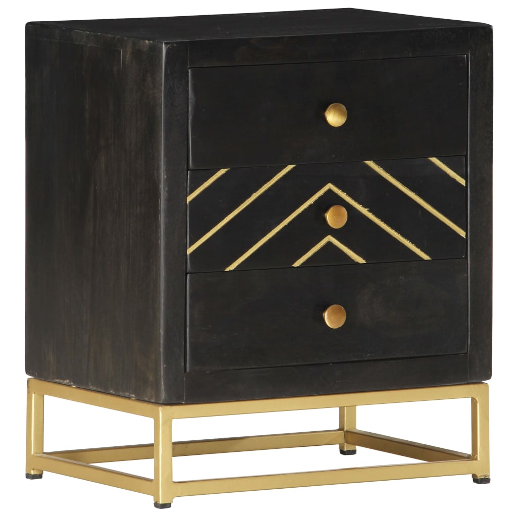 vidaXL Noční stolek černozlatý 40x30x50 cm masivní mangovníkové dřevo