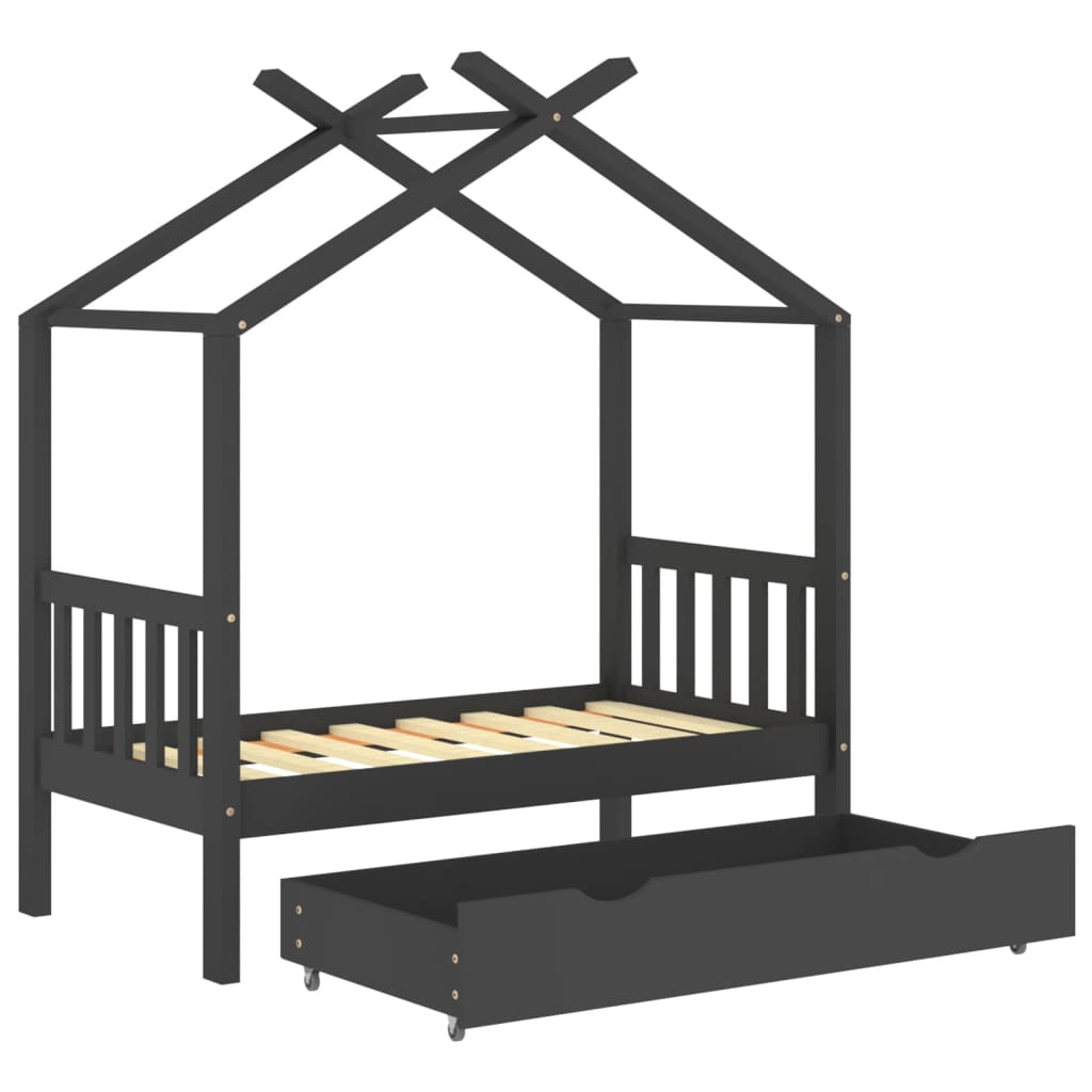 vidaXL Rám dětské postele se zásuvkou tmavě šedý borovice 70 x 140 cm