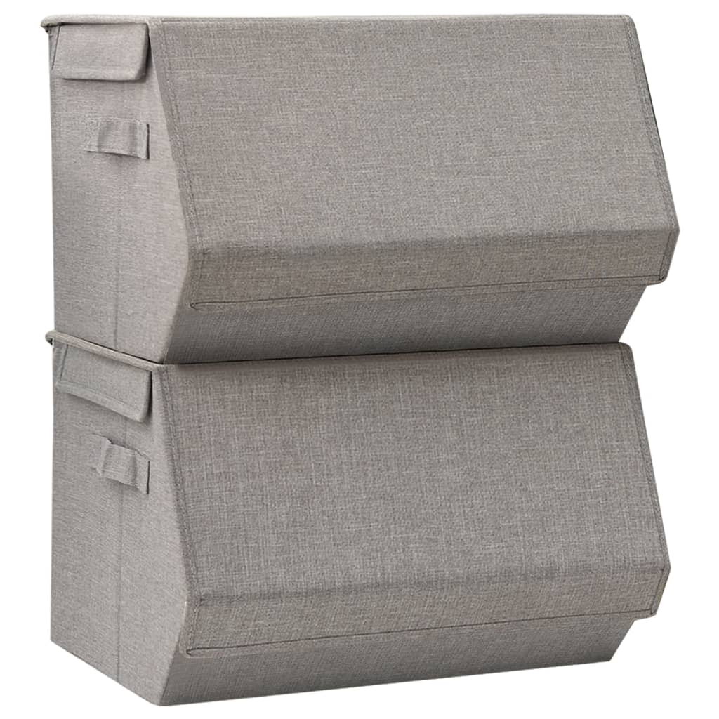 vidaXL Stohovatelné úložné boxy s víkem 2dílná sada textil šedé