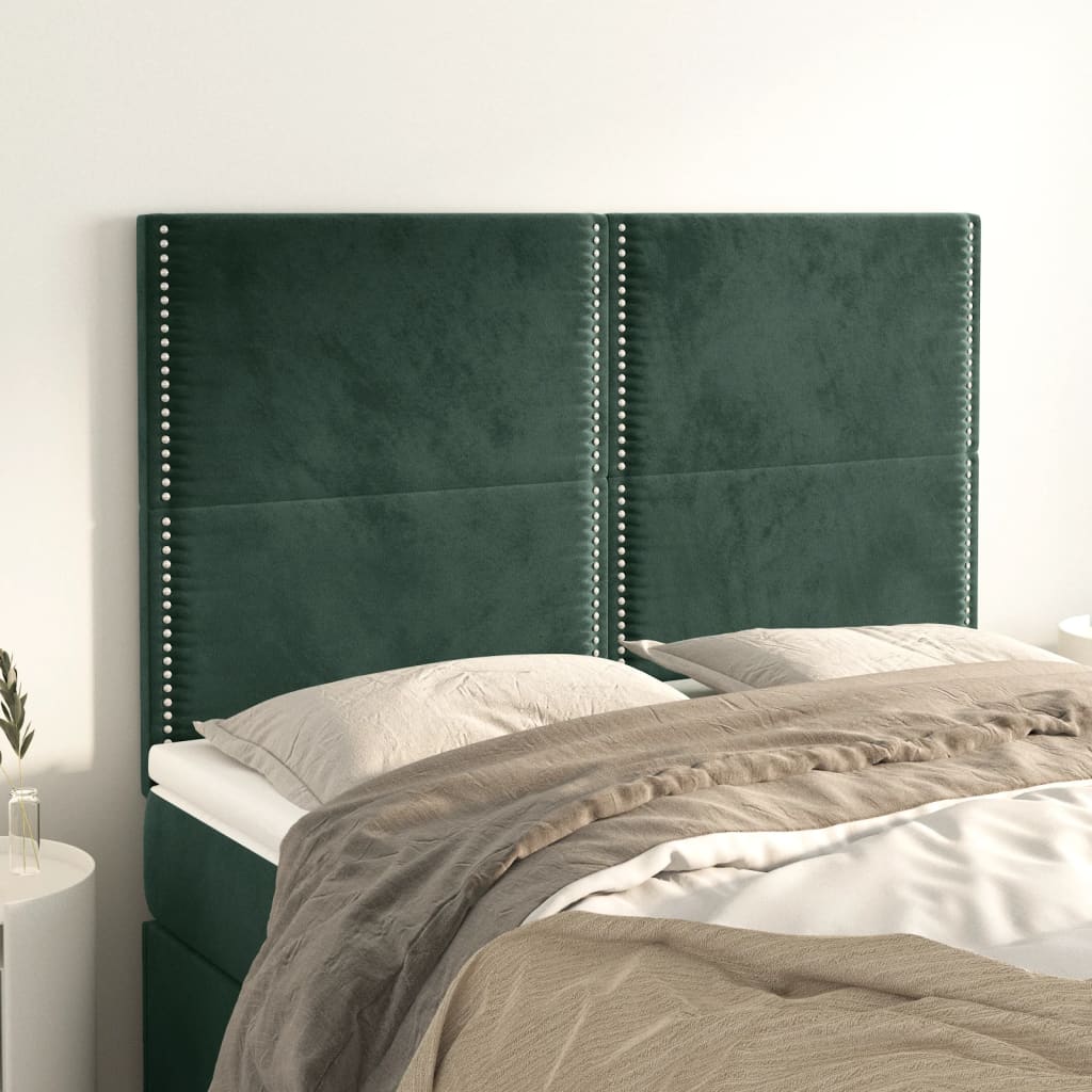 vidaXL Čela postele 4 ks tmavě zelená 72 x 5 x 78/88 cm samet