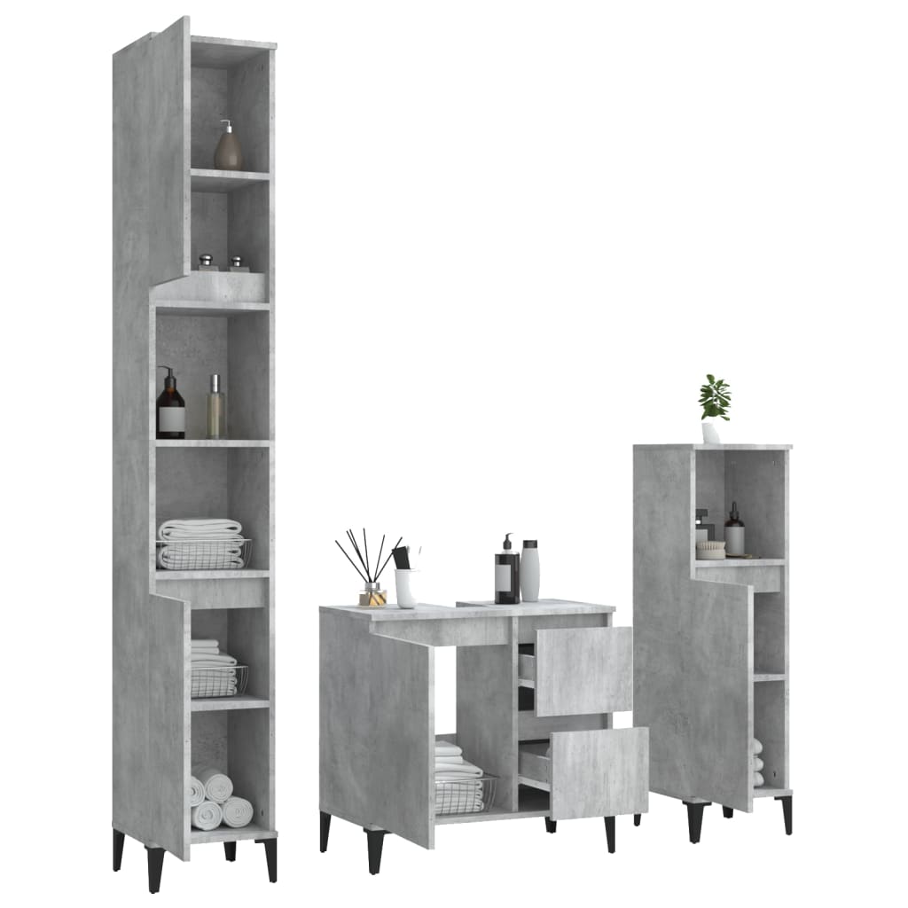 vidaXL 3dílný set koupelnových skříněk betonově šedý kompozitní dřevo