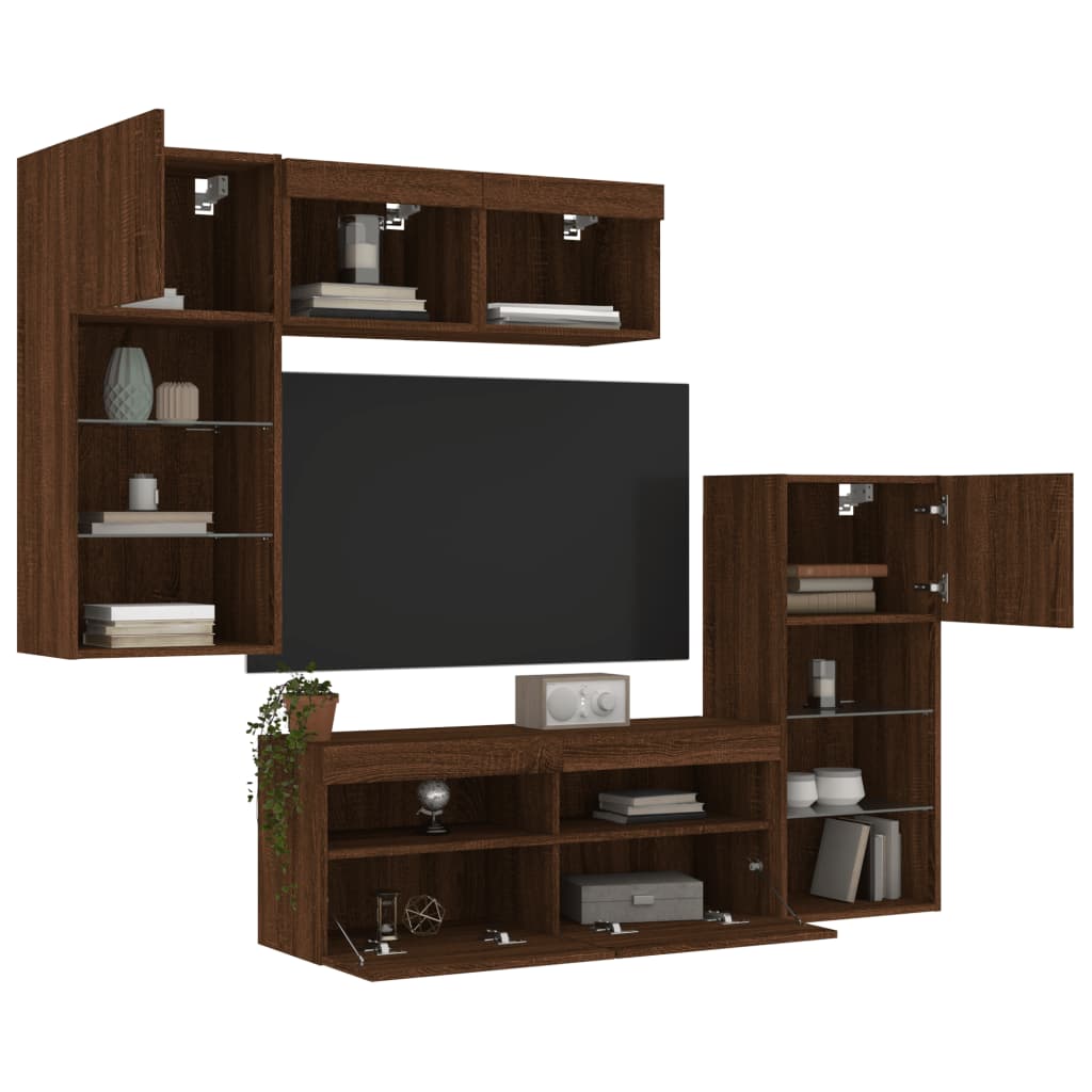 vidaXL 5dílná obývací stěna s LED hnědý dub kompozitní dřevo