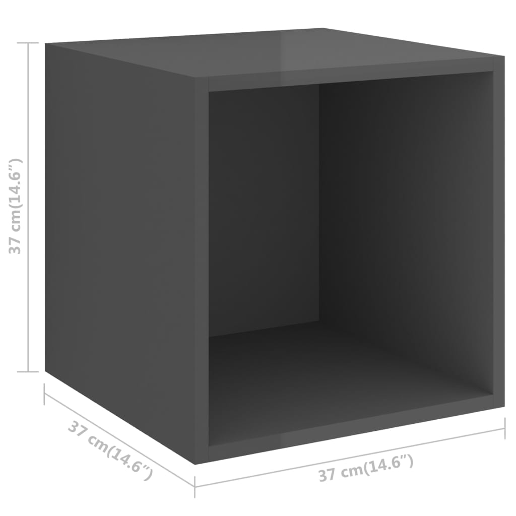vidaXL Nástěnné skříňky 2 ks šedé vysoký lesk 37x37x37 cm dřevotříska
