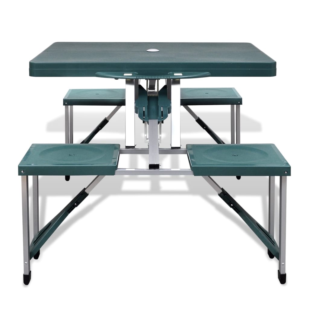 Skládací kempingový set stůl a 4 stoličky, hliník, extra lehký, zelený