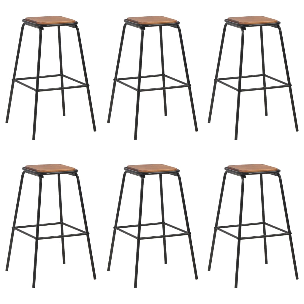 vidaXL Barové stoličky 6 ks černé masivní borové dřevo a ocel