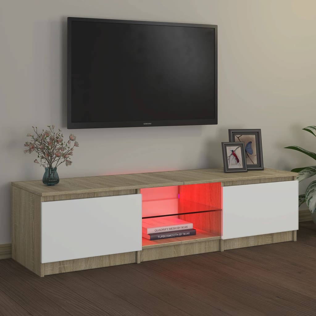 vidaXL TV skříňka s LED osvětlením bílá a dub sonoma 140x40x35,5 cm