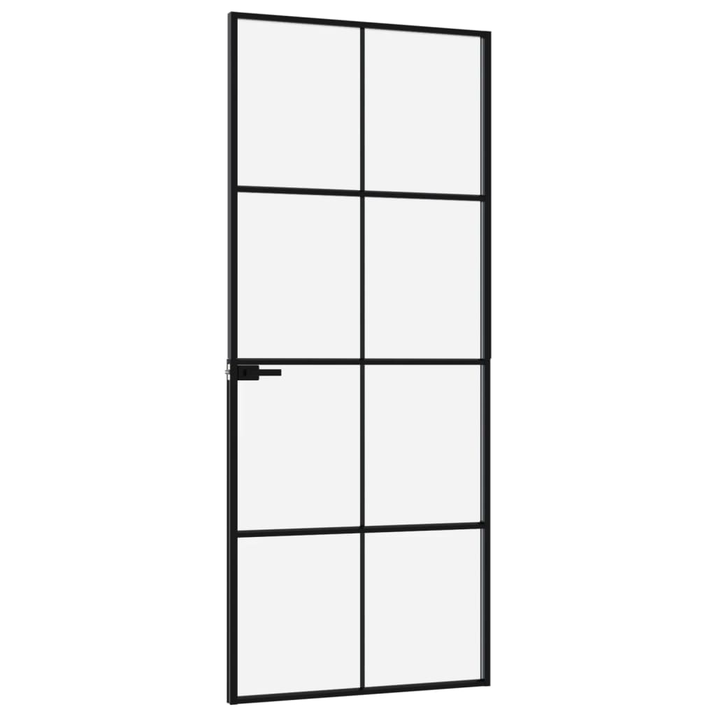 vidaXL Interiérové dveře černé 83x201,5 cm tvrzené sklo a hliník úzké