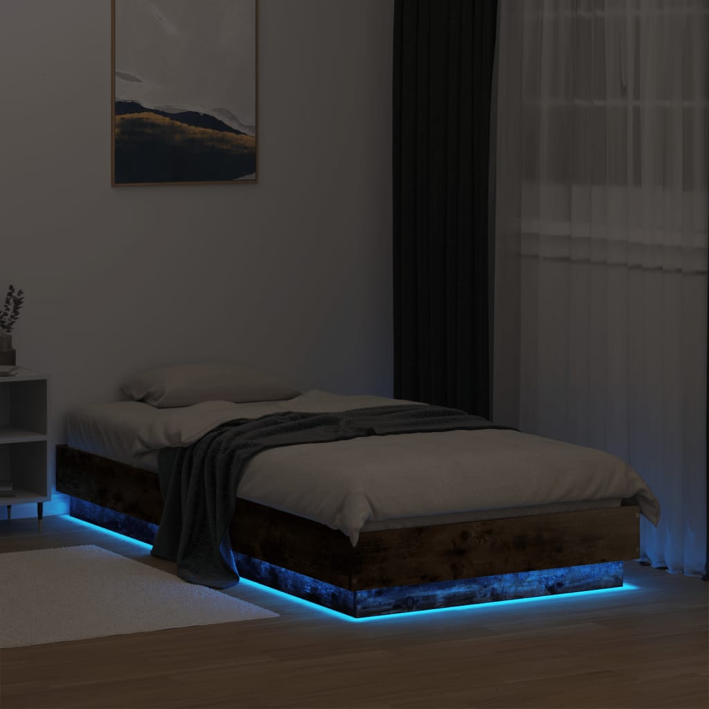 vidaXL Rám postele s LED osvětlením kouřový dub 75 x 190 cm