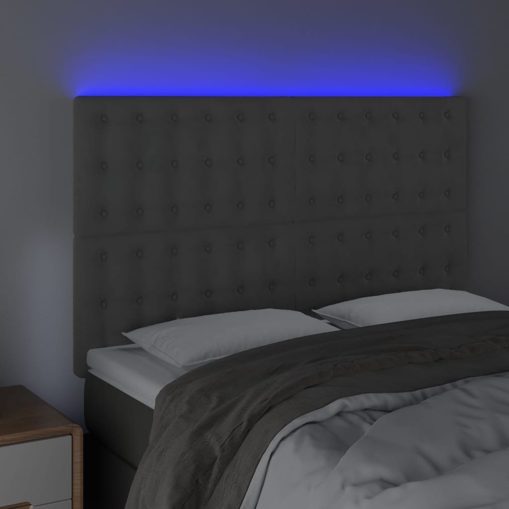 vidaXL Čelo postele s LED světle šedé 144x5x118/128 cm samet