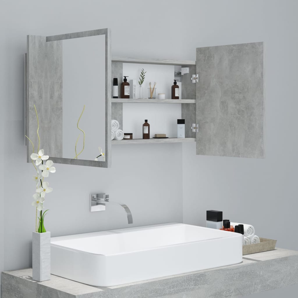 vidaXL LED koupelnová skříňka se zrcadlem betonově šedá 90x12x45 cm