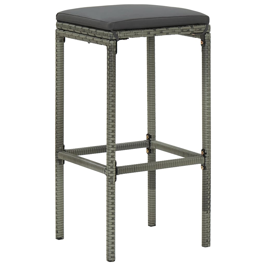 vidaXL Barové stoličky s poduškami 3 ks šedé polyratan