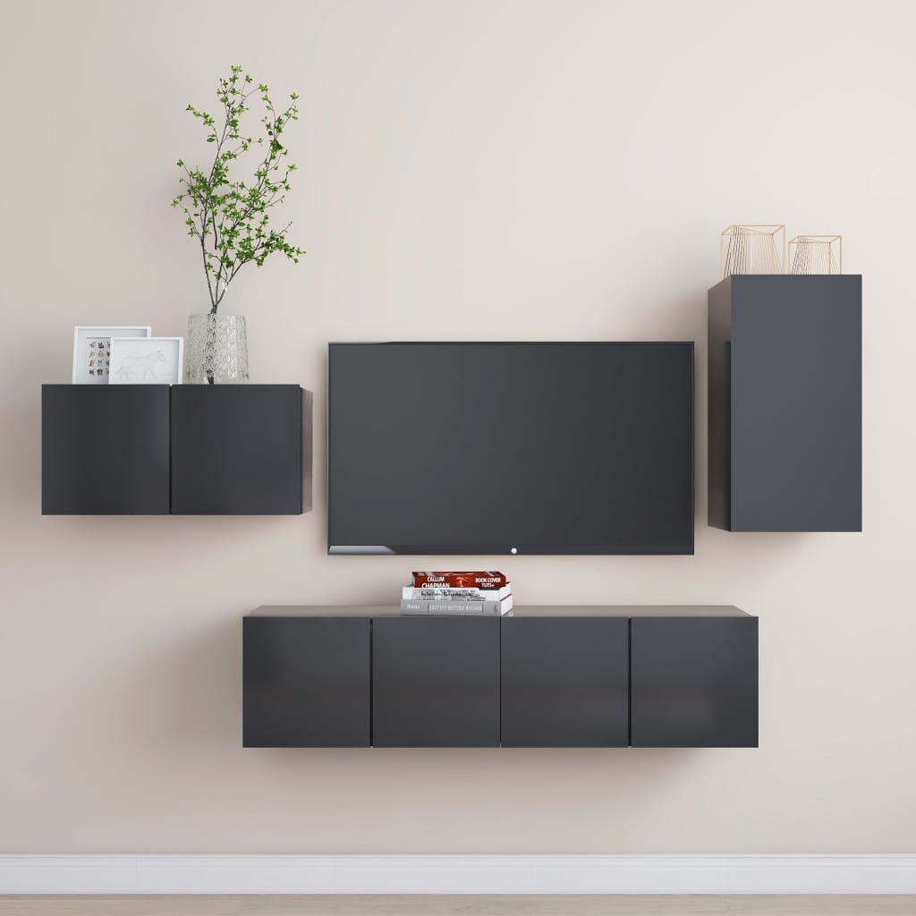 vidaXL 4dílný set TV skříněk šedý dřevotříska