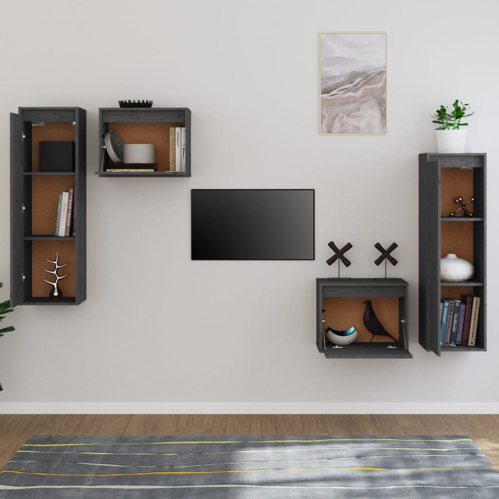 vidaXL TV skříňky 4 ks šedé masivní borové dřevo
