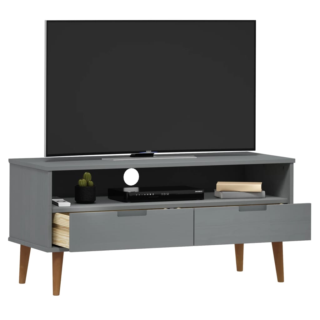 vidaXL TV stolek MOLDE šedý 106 x 40 x 49 cm masivní borové dřevo