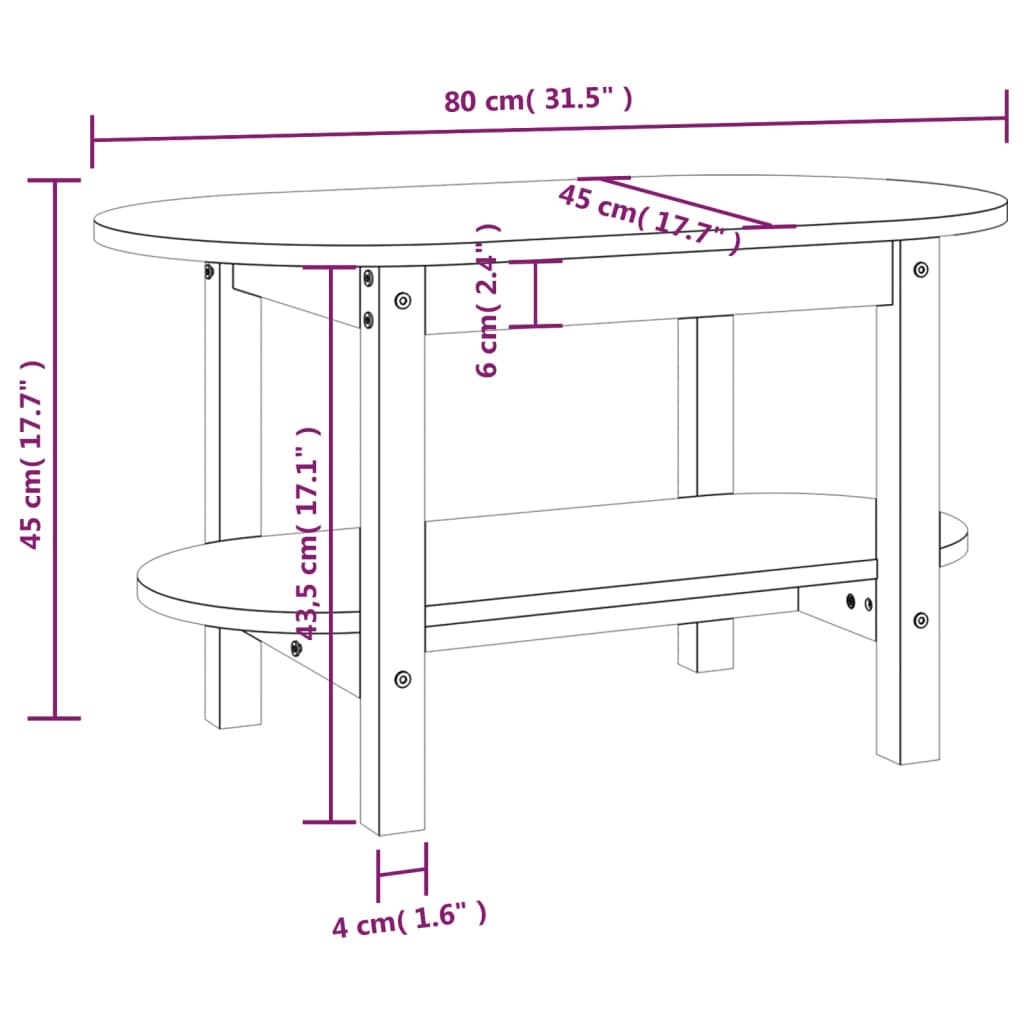 vidaXL Konferenční stolek šedý 80 x 45 x 45 cm masivní borové dřevo