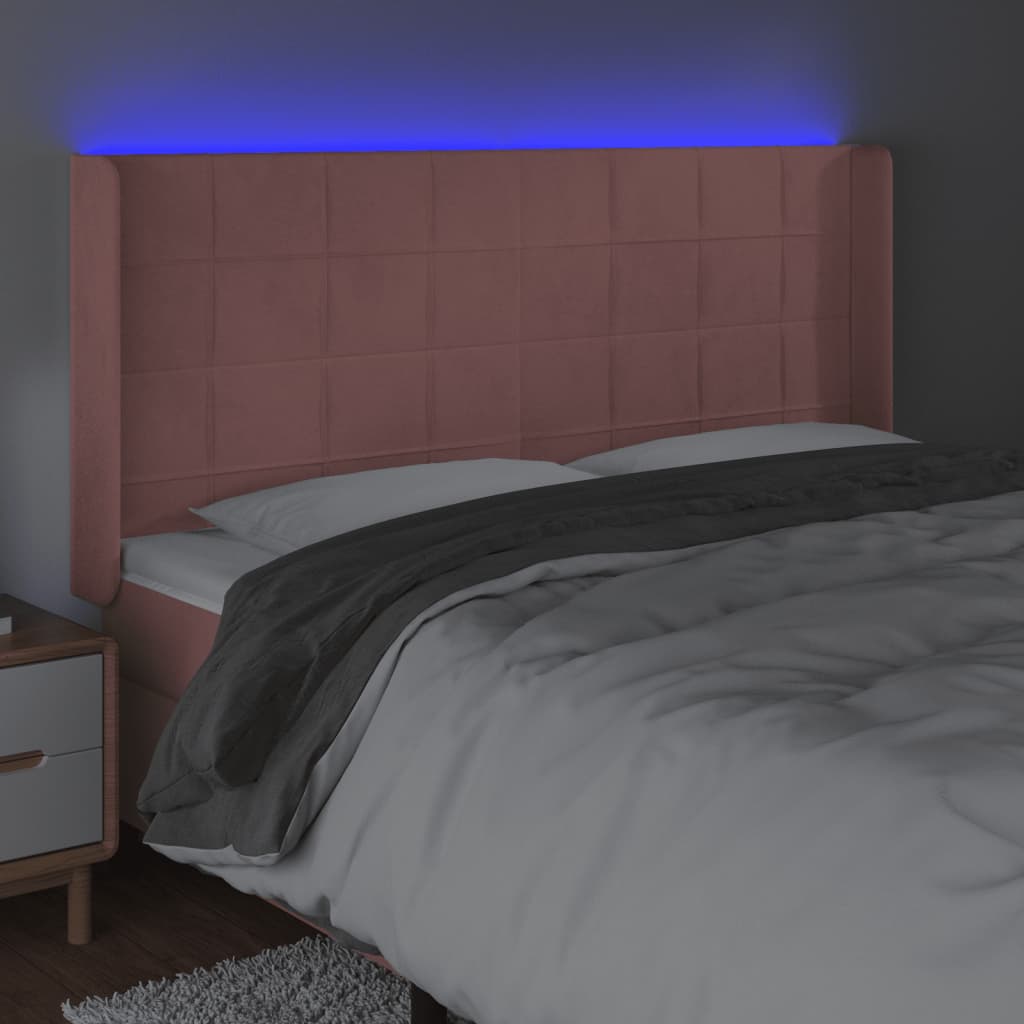 vidaXL Čelo postele s LED růžové 183 x 16 x 118/128 cm samet