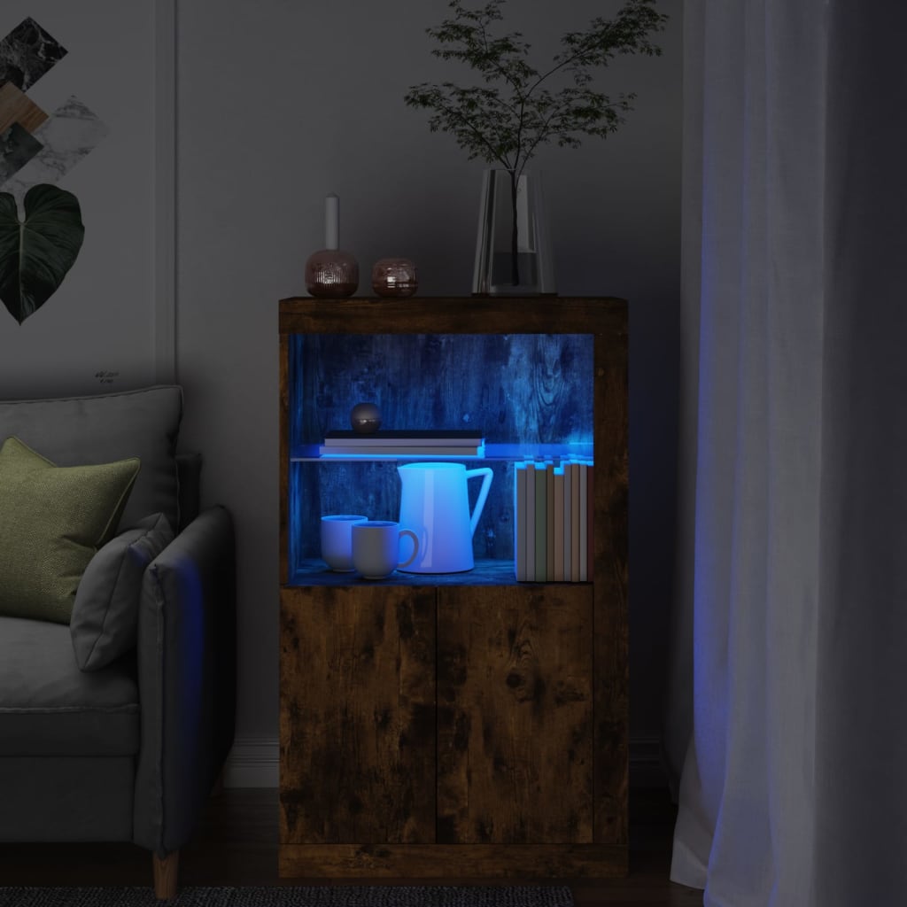 vidaXL Odkládací skříňka s LED osvětlením kouřový dub kompozitní dřevo