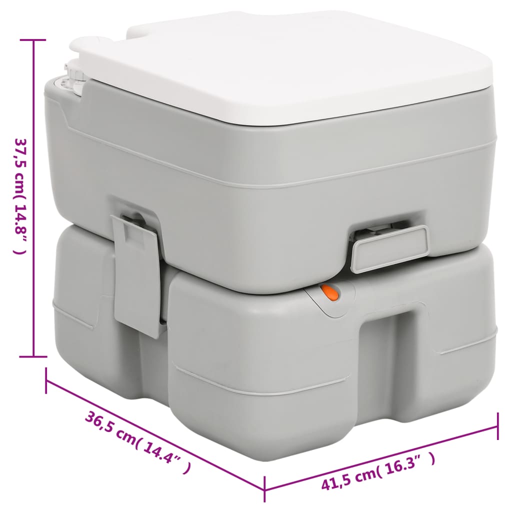 vidaXL Přenosná kempingová toaleta šedá a bílá 15+10 l HDPE