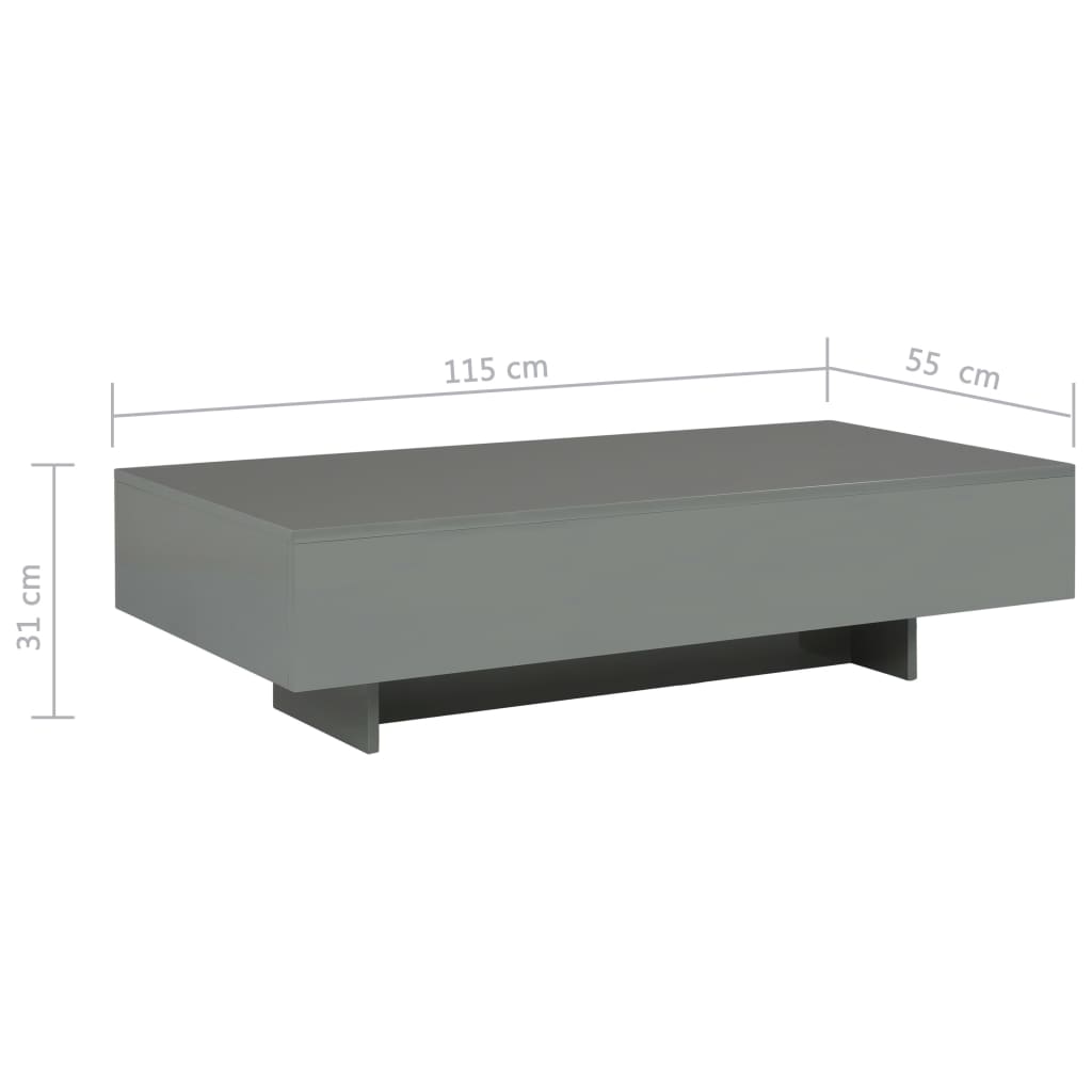 vidaXL Konferenční stolek šedý s vysokým leskem 115 x 55 x 31 cm MDF