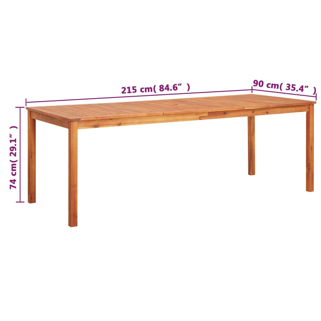 vidaXL Zahradní stůl 215 x 90 x 74 cm masivní akáciové dřevo