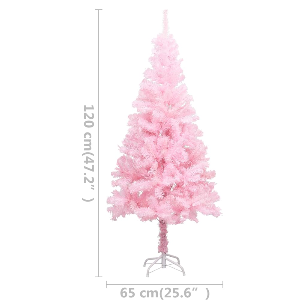 vidaXL Vánoční stromek s LED osvětlením a stojanem růžový 120 cm PVC