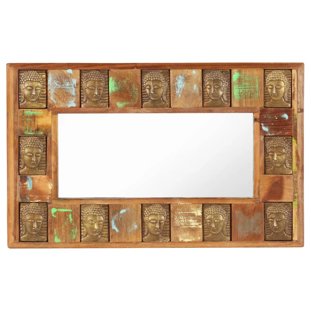 vidaXL Zrcadlo s reliéfy Buddhy 80 x 50 cm masivní recyklované dřevo
