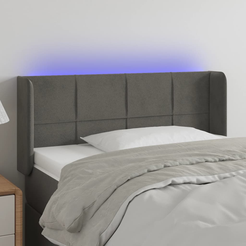 vidaXL Čelo postele s LED tmavě šedé 83 x 16 x 78/88 cm samet