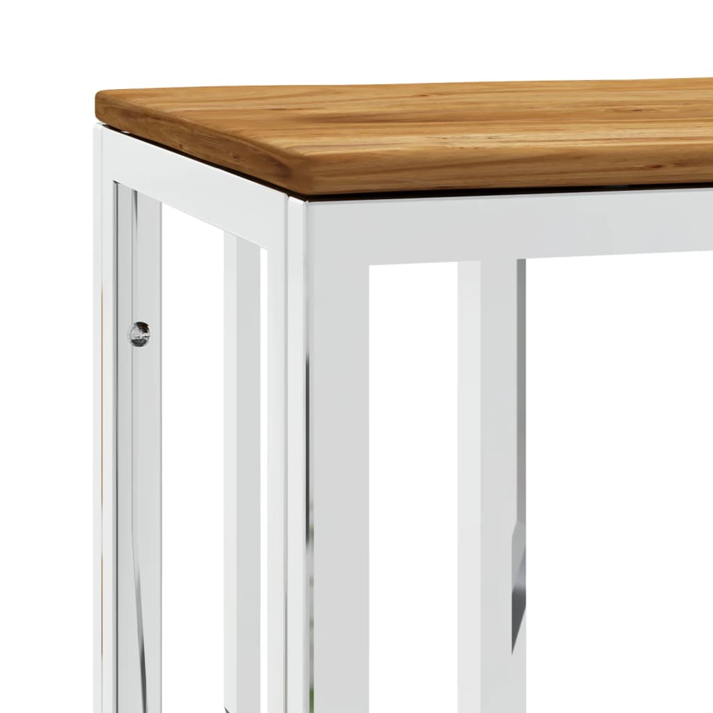 vidaXL Konzolový stůl stříbrný nerezová ocel a masivní akáciové dřevo