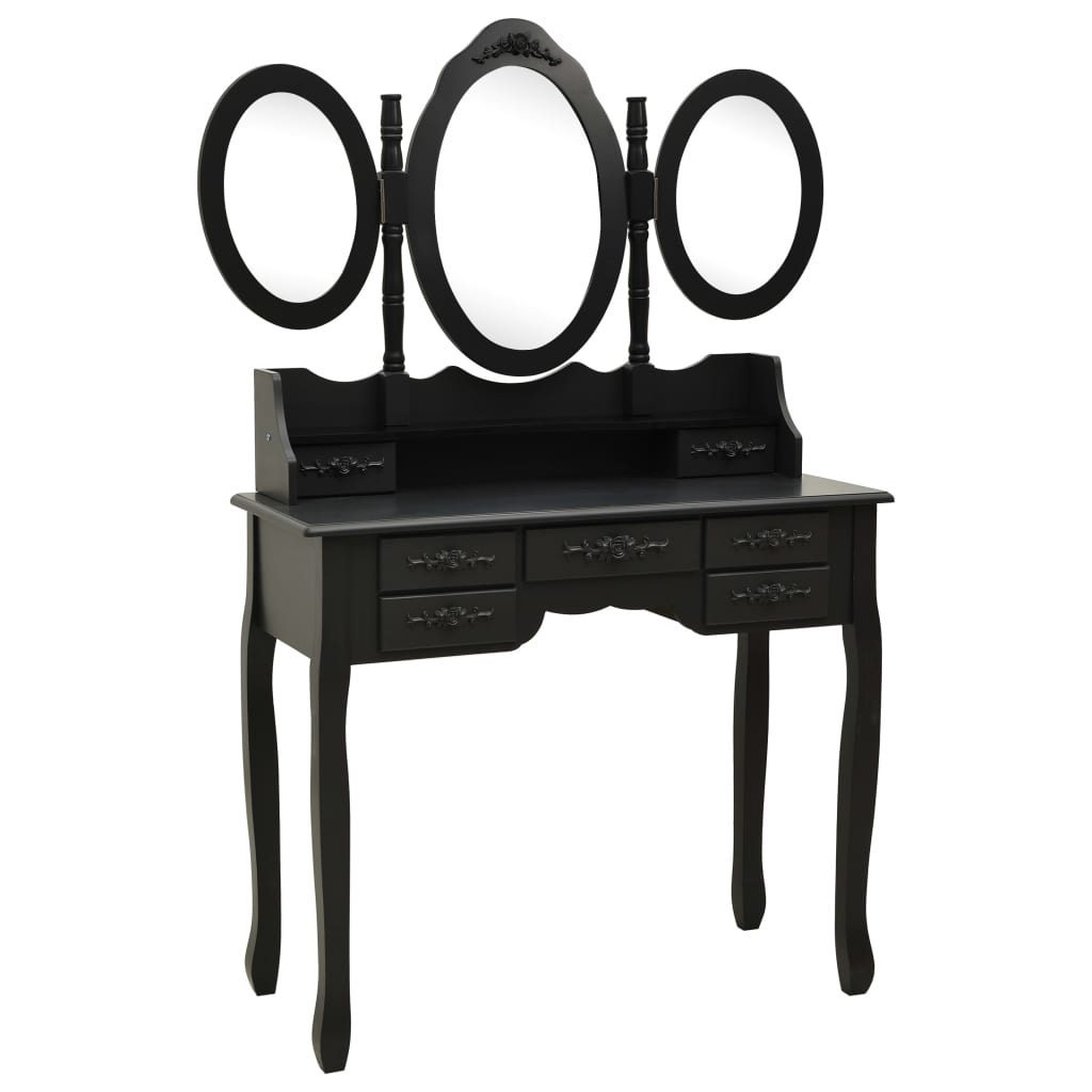 vidaXL Toaletní stolek se stoličkou a 3dílné skládací zrcadlo černý