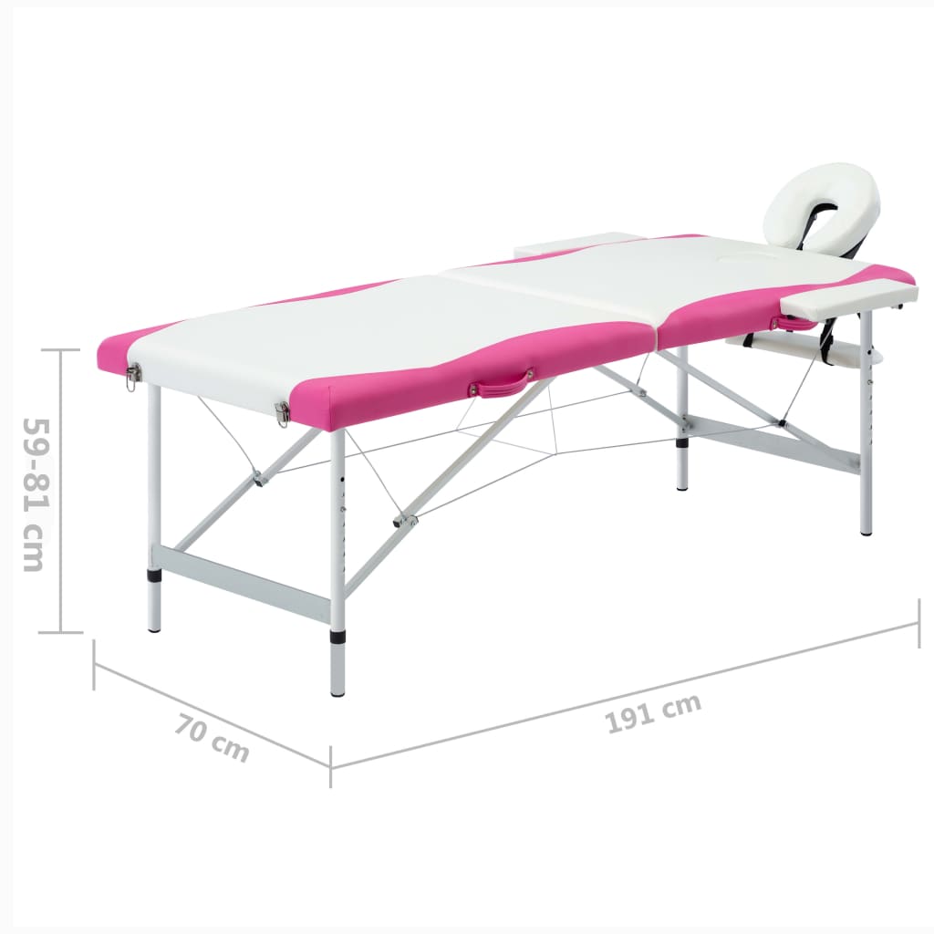 vidaXL Skládací masážní stůl se 2 zónami hliník bílý a růžový