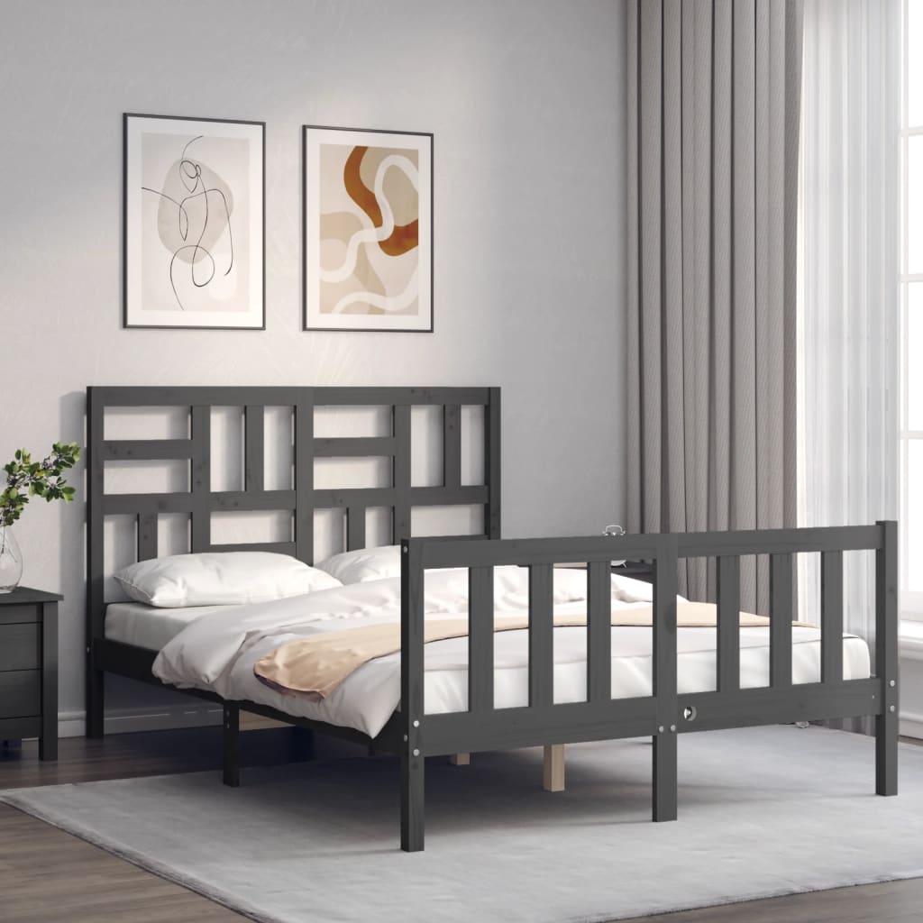 vidaXL Rám postele s čelem šedý 120 x 200 cm masivní dřevo