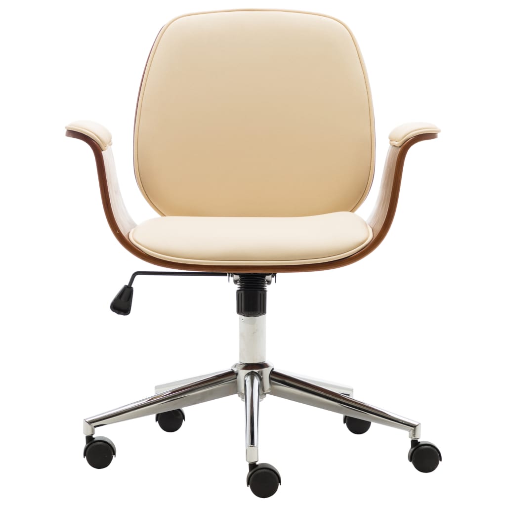 vidaXL Kancelářská židle krémová ohýbané dřevo a umělá kůže