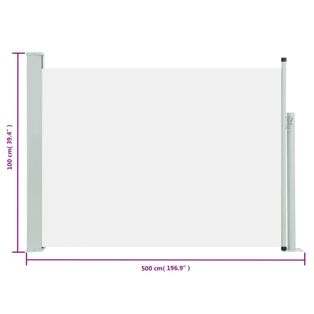 vidaXL Zatahovací boční markýza/zástěna na terasu 100 x 500 cm krémová