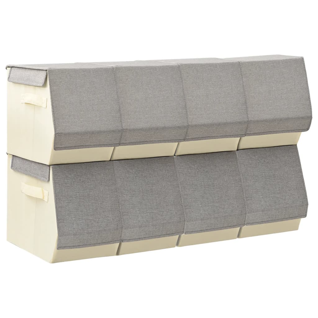 vidaXL Stohovatelné úložné boxy s víkem 8 ks textil šedé a krémové