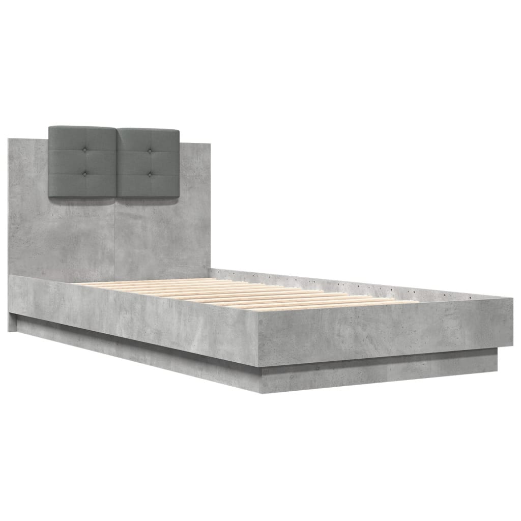 vidaXL Rám postele s čelem a LED osvětlením betonově šedý 90 x 190 cm