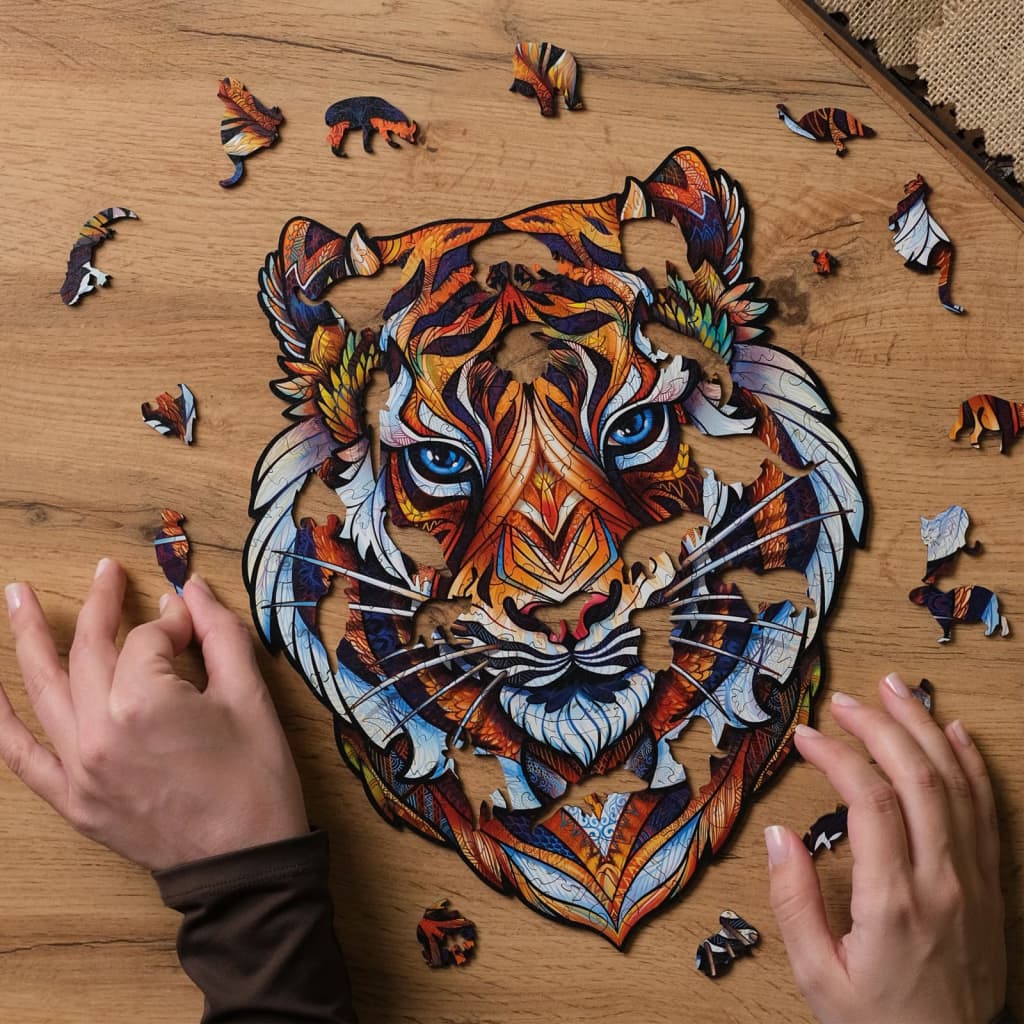 UNIDRAGON 273dílné dřevěné puzzle Lovely Tiger King Size 30 x 38 cm