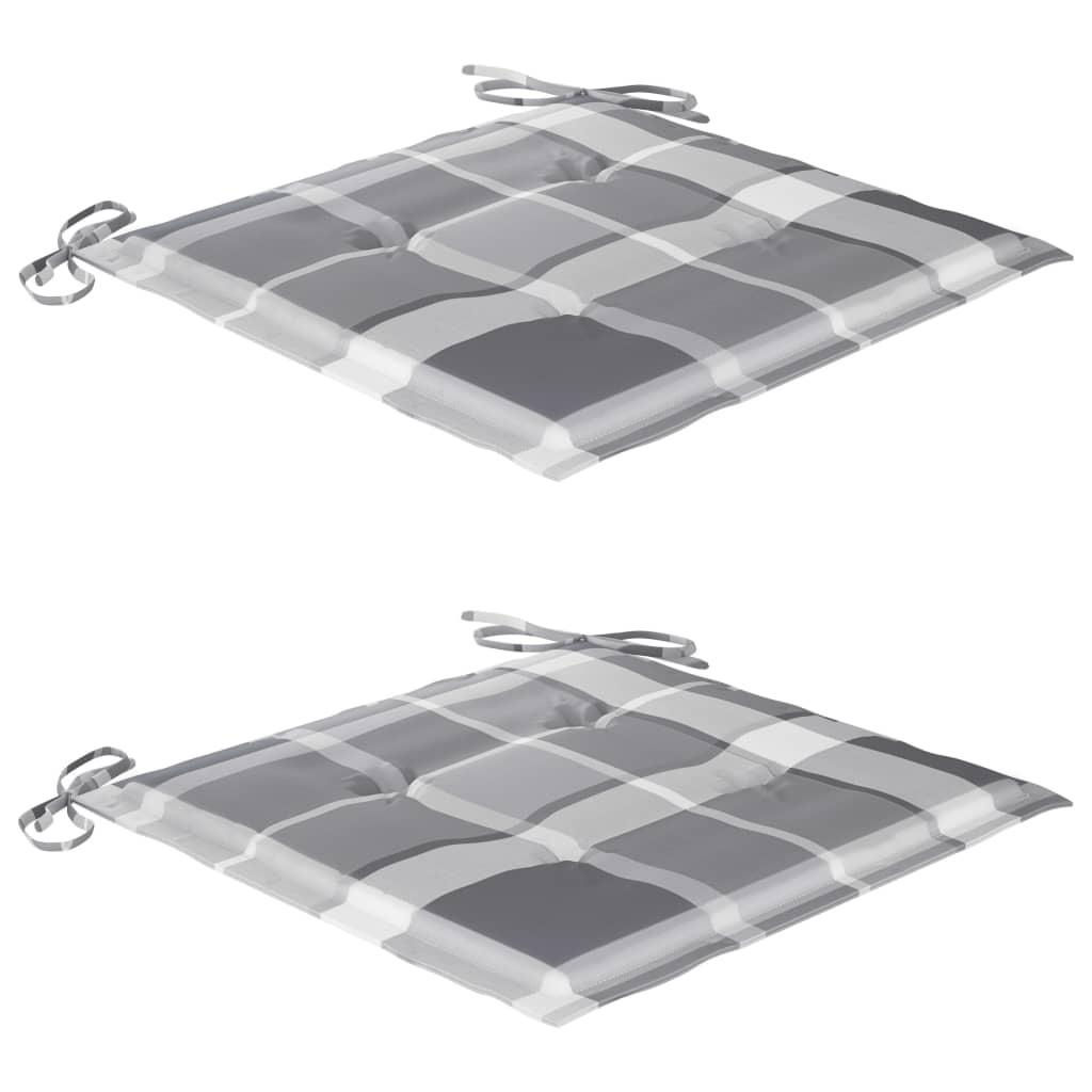 vidaXL 3dílný bistro set s šedými károvanými poduškami masivní teak