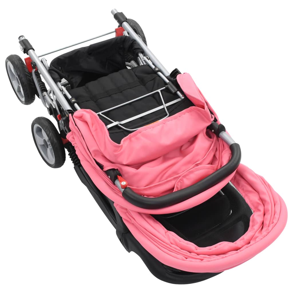 vidaXL Tandemový kočárek růžovo-černý ocel