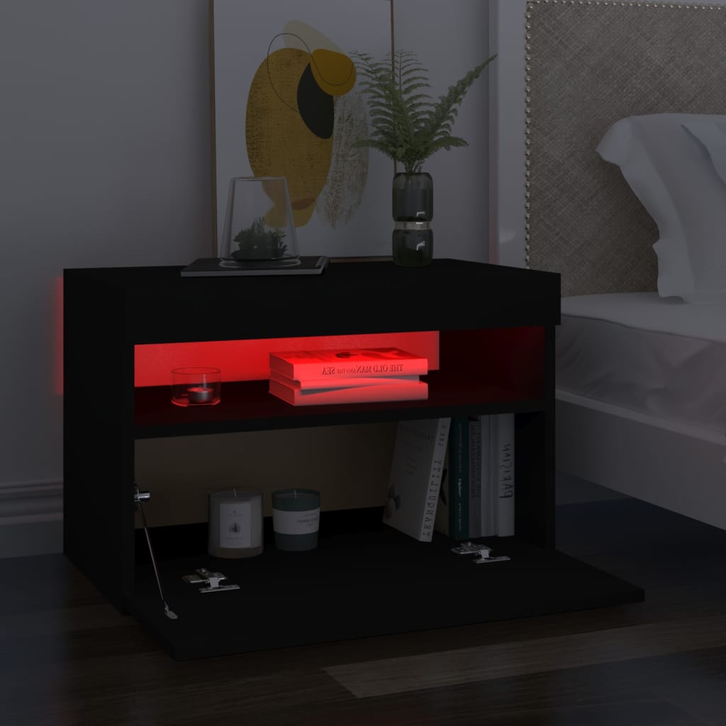 vidaXL Noční stolek s LED osvětlením černý 60x35x40 kompozitní dřevo