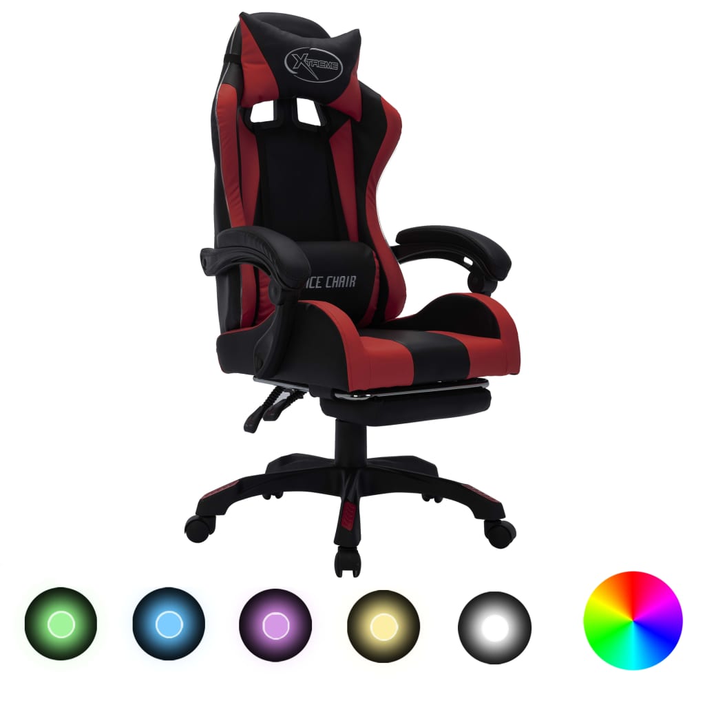 vidaXL Herní židle s RGB LED podsvícením vínovo-černá umělá kůže
