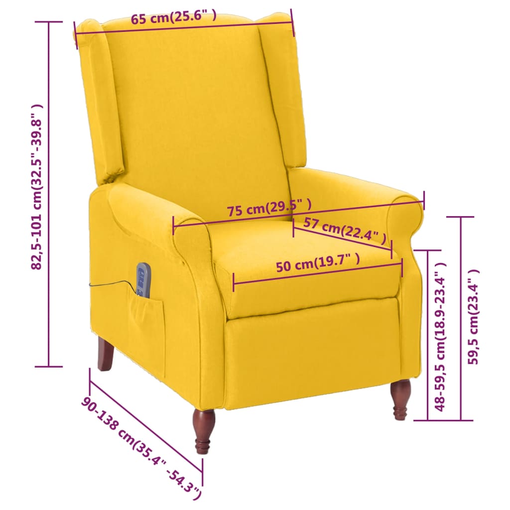 vidaXL Masážní polohovací křeslo žluté textil