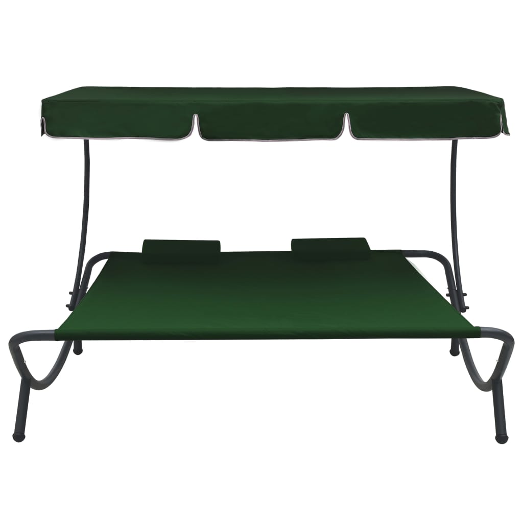 vidaXL Zahradní postel s baldachýnem a polštáři zelená