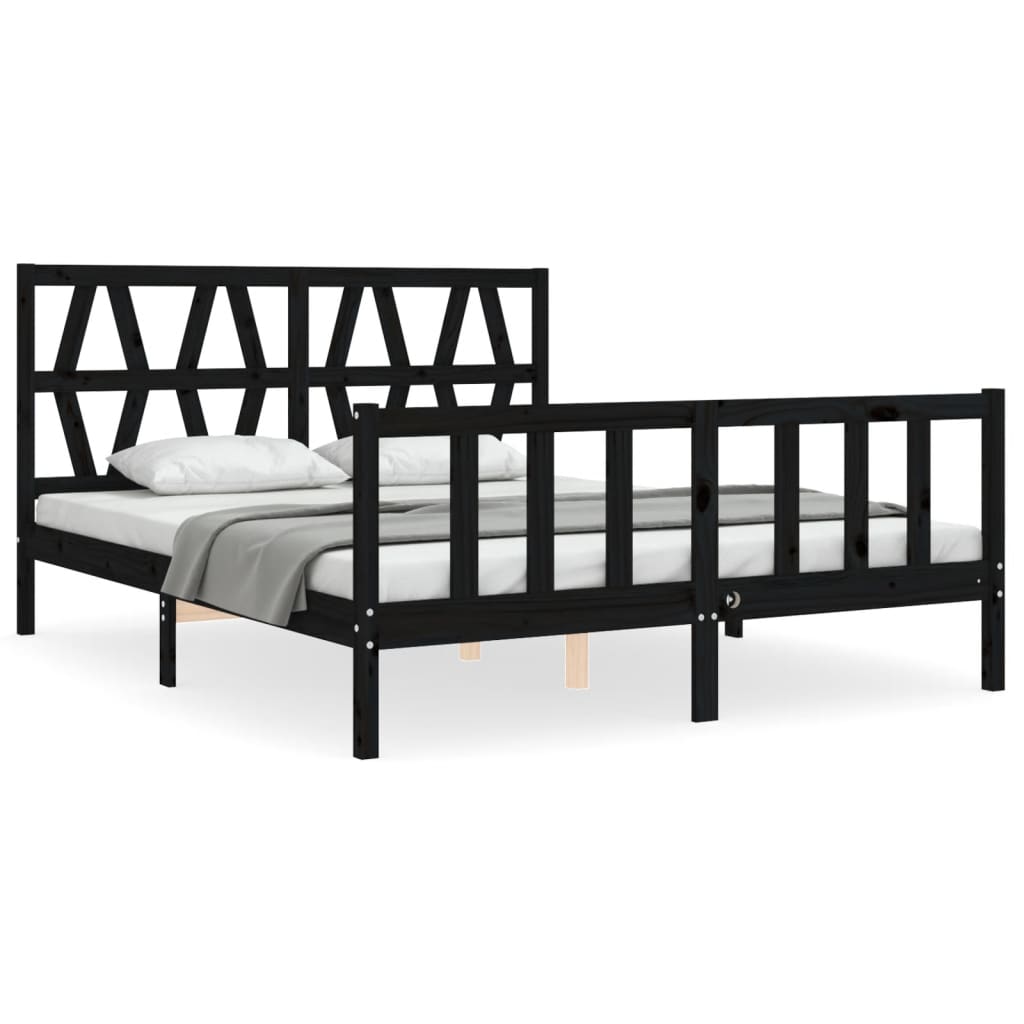 vidaXL Rám postele s čelem černý 160 x 200 cm masivní dřevo