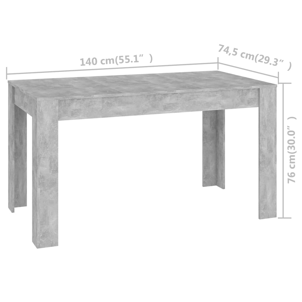 vidaXL Jídelní stůl betonově šedý 140 x 74,5 x 76 cm dřevotříska