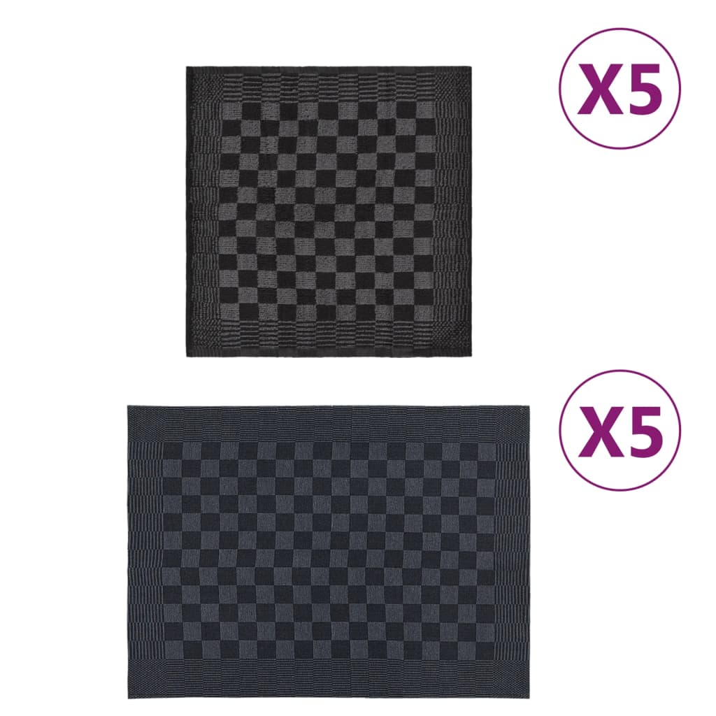 vidaXL Kuchyňské utěrky 10 ks černé a šedé bavlna