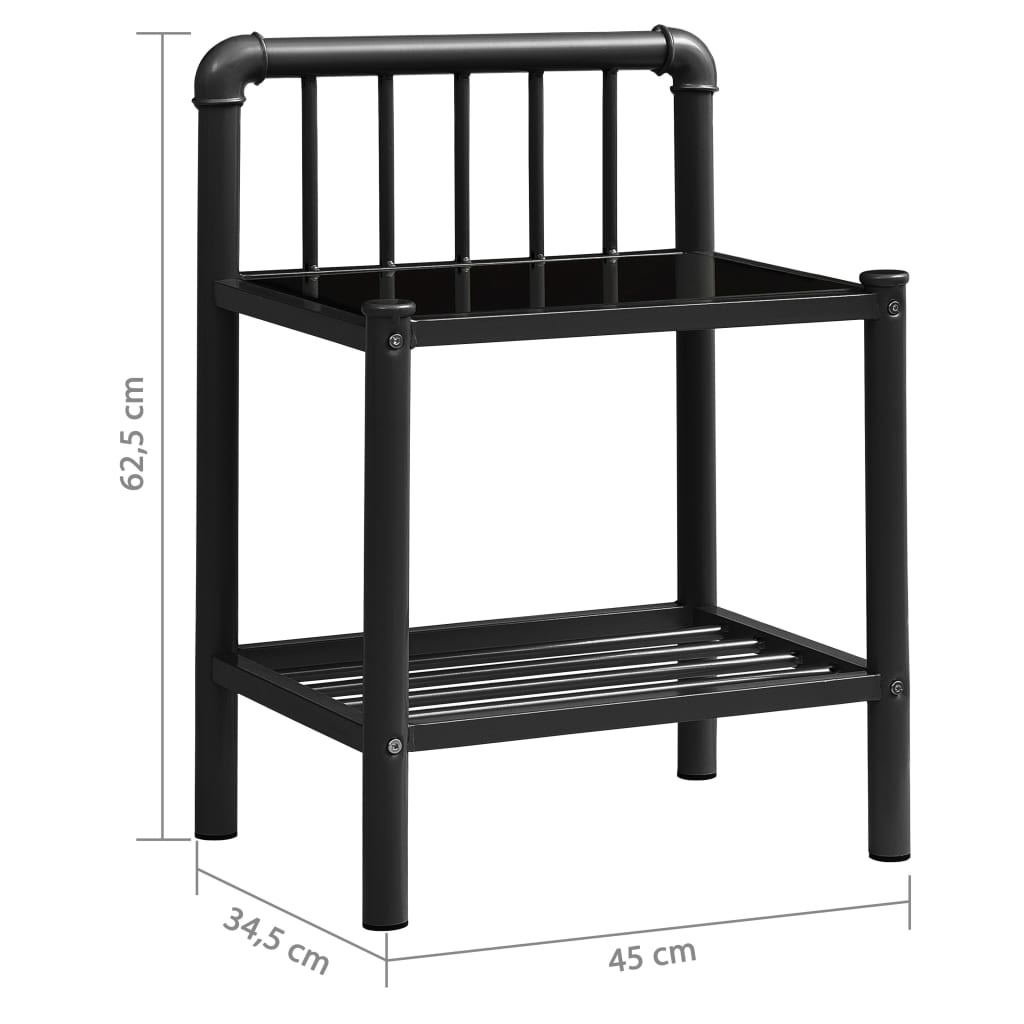 vidaXL Noční stolek černý 45 x 34,5 x 62,5 cm kov a sklo