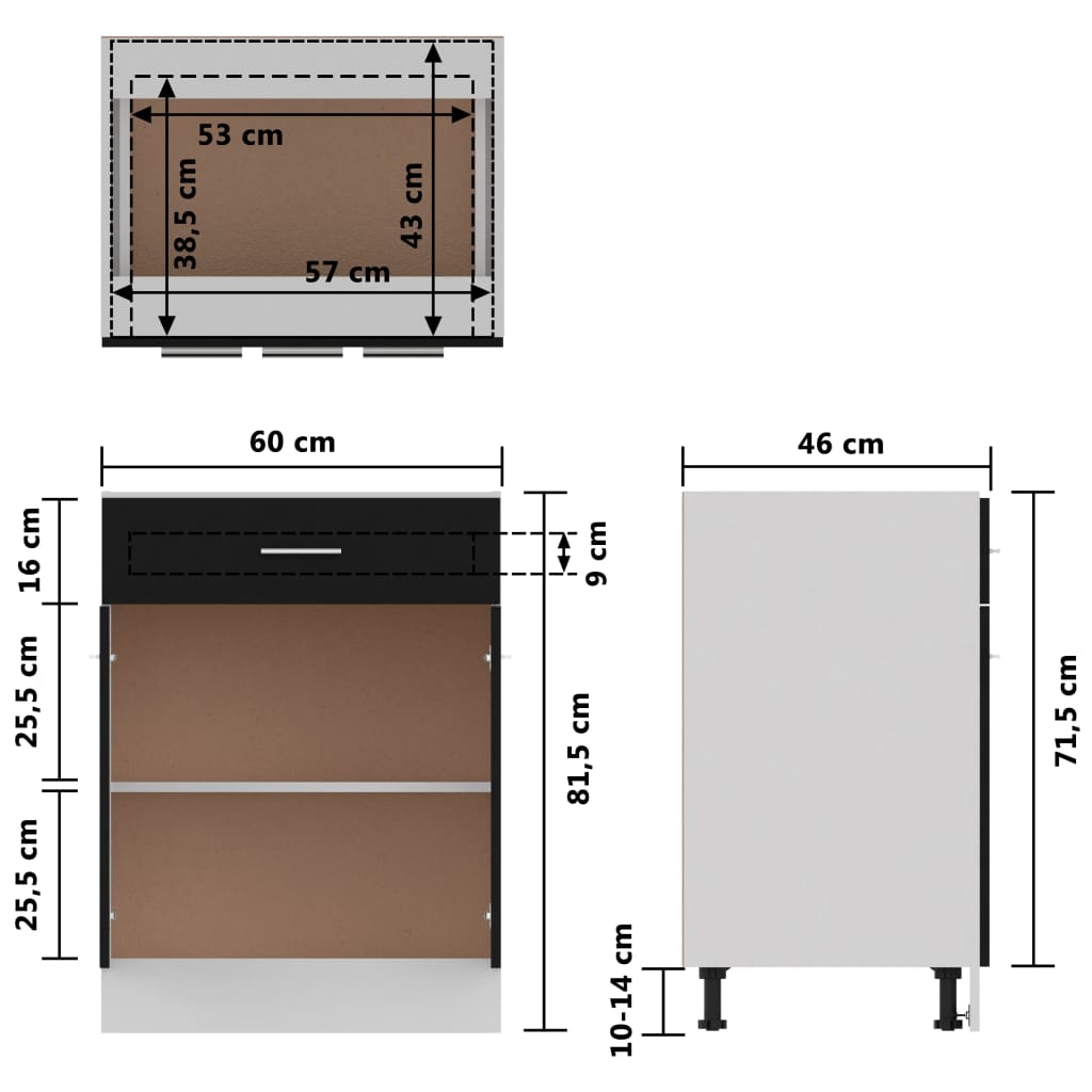 vidaXL Spodní skříňka se zásuvkou černá 60 x 46 x 81,5 cm dřevotříska