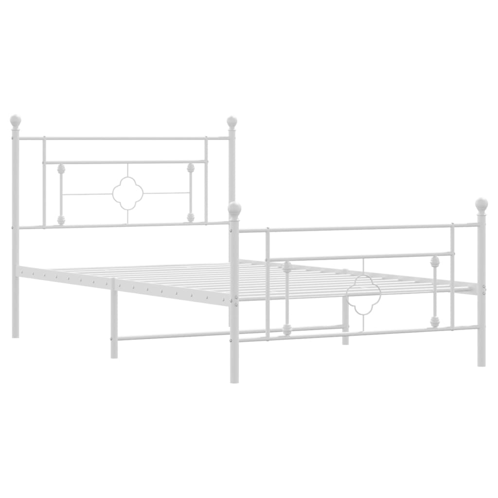 vidaXL Kovový rám postele s hlavovým a nožním čelem bílý 107 x 203 cm