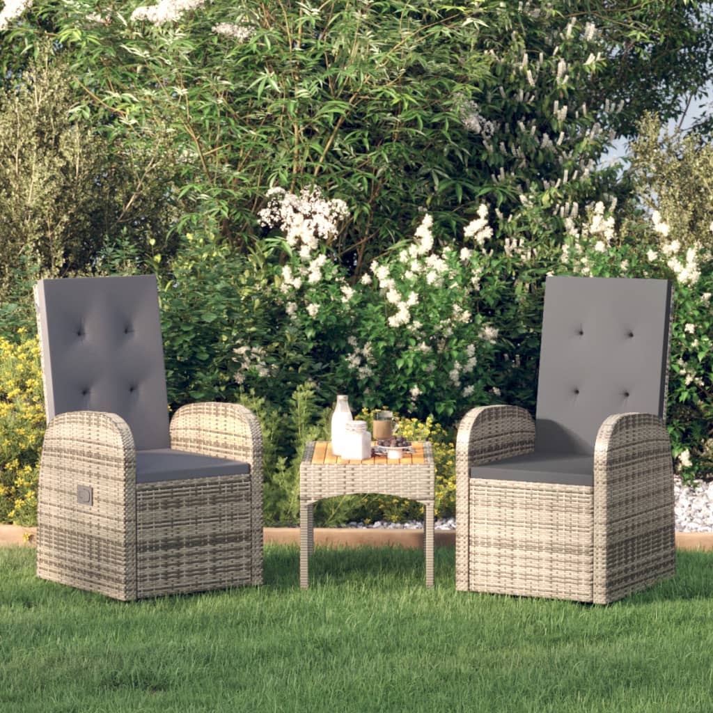 vidaXL Nastavitelné zahradní židle 2 ks s poduškami polyratan šedé