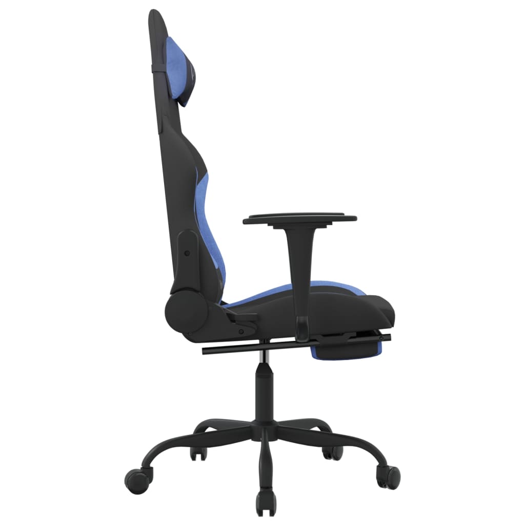 vidaXL Masážní herní židle s podnožkou černá a modrá textil